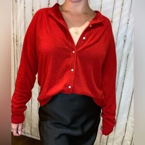 Sag Harbor Classic Red Crewneck Women's Sweater Pearl Buttons 4XL